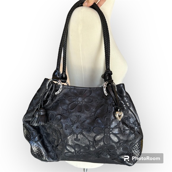 Brighton Handbags - NWOT Brighton Valencia Pewter Floral Handbag Black